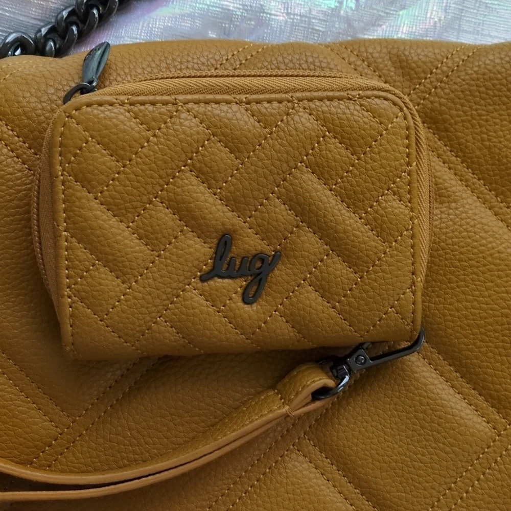 Lug Mustard Quilted Bag with Gunmetal Chain Strap And RFID Card Purse NWOT - Picture 2 of 10
